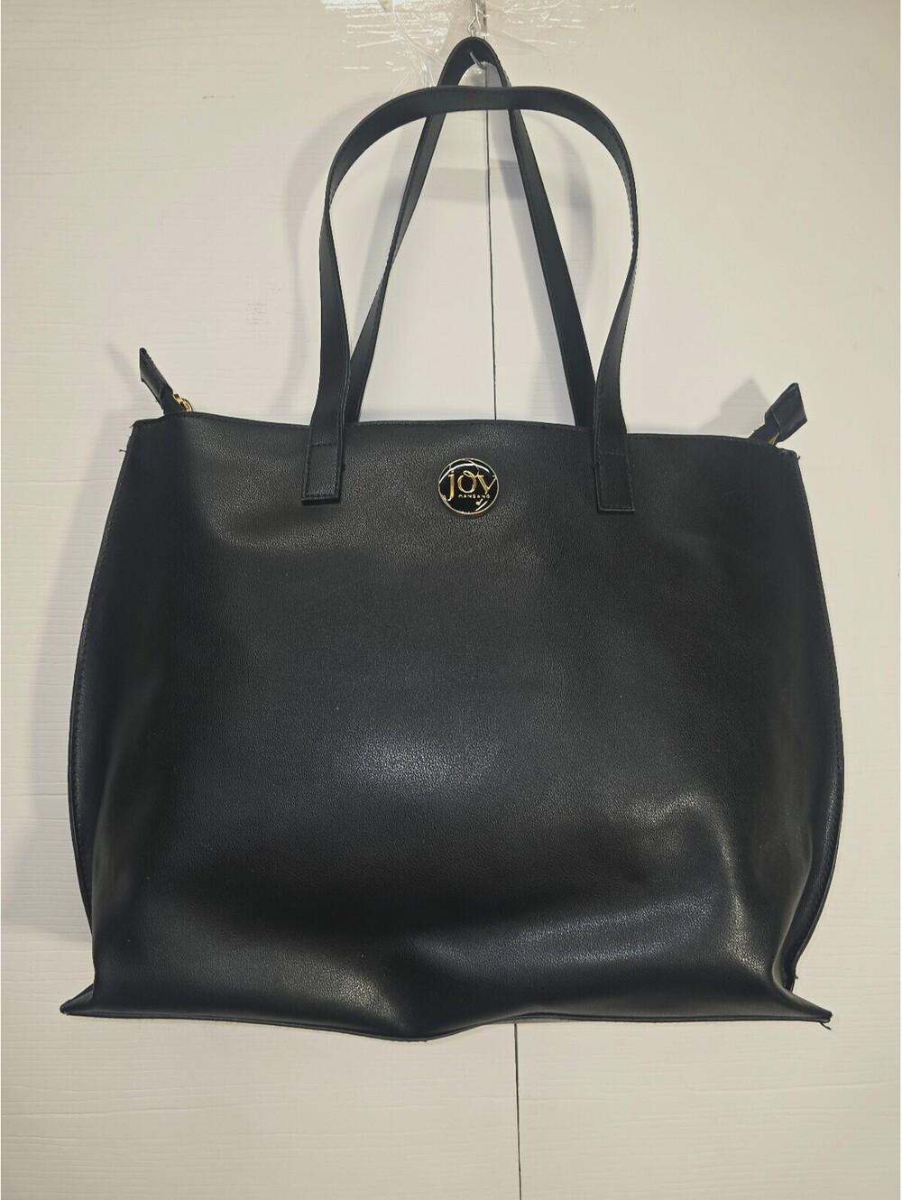 Joy Mangano Black Leather Executive Reader Tote Bag Purse Gold Hardware Large